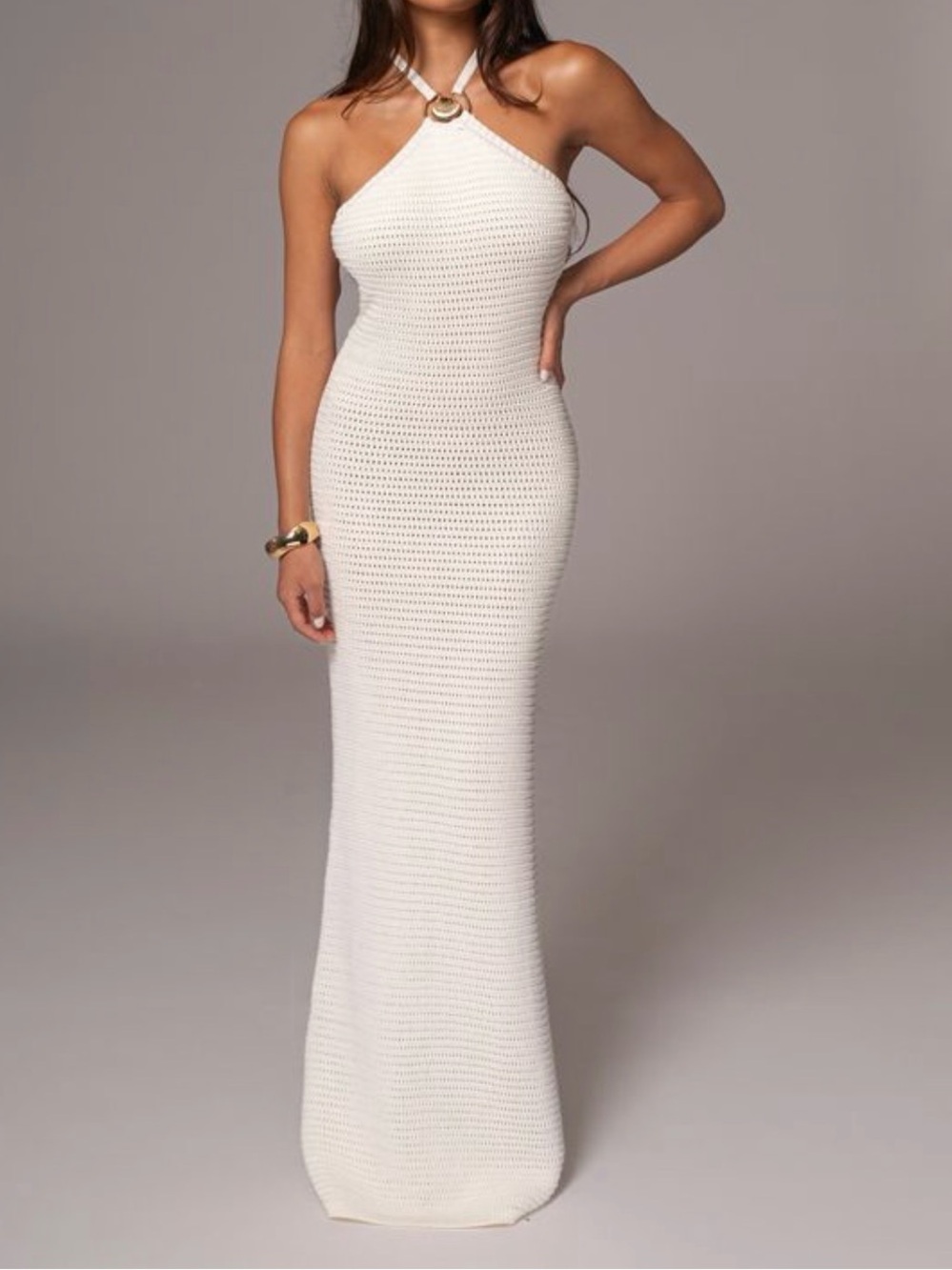 Jluxlable Ivory Overseas Halter Maxi Dress